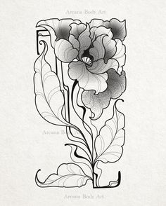 an artistic tattoo design with flowers and leaves