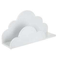 a white shelf with two clouds on it