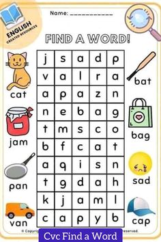 a printable word search for short a words