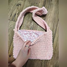 Handmade Crochet Bag Lined Fuzzy Pink Extremely Soft Crochet Cute Bag, Crochet Cute, Handmade Crochet Bags, Purse Handmade, Pink Crochet, Pink Tote Bags, Crochet Purse, Handmade Handbags, Pink Tote