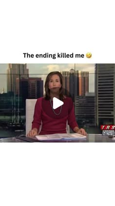 a woman sitting at a desk in front of a monitor with the caption'the ending killed me '