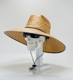 "Gardening & Fishing Straw Hat, Brim size 5.75\" in. inside circumference about 23\" in. Overall hat size total sun coverage 19.5\" x 17.5\" inches, with an adjustable chin strap and elastic sweat bandana, 100% hand woven in Mexico, color done my heat in a kiln. Please note, most likely it will have some dark spot on some straws this a natural effect when they are being molded in the kiln, but not all the time, in time some straws might come out off place do not pull them out used a nail cli Summer Fishing Bucket Hat With Short Brim, Adjustable Short Brim Hat For Pool, Adjustable Bucket Hat For Fishing, Lightweight Short Brim Pool Hat, Adjustable Lightweight Hat For Pool, Lightweight Short Brim Hat For Pool, Summer Fishing Hat, Lightweight Short Brim Hat For The Pool, Adjustable Brimmed Bucket Hat With Uv Protection