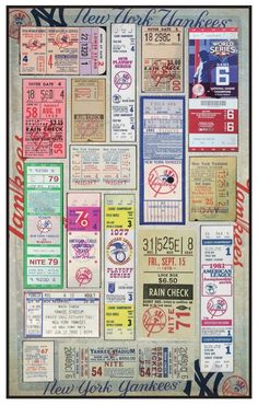 an old baseball ticket poster with the numbers and tickets for each team's game