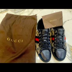 Authentic Like New Gucci Women’s Ace Leather/Canvas Sneaker Euro Sz 36.5 Navyredgg Purchased @ 725 5th Ave Ny,Ny. Dustbag Gucci Women, Shoes Gucci, Gucci Shoes, Canvas Sneakers, Womens Shoes Sneakers, Dust Bag, Shoes Sneakers, Color Blue, Like New