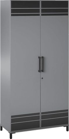 a large metal cabinet with two doors