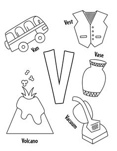 the letter v is for volcano and other things that are on display in this coloring page