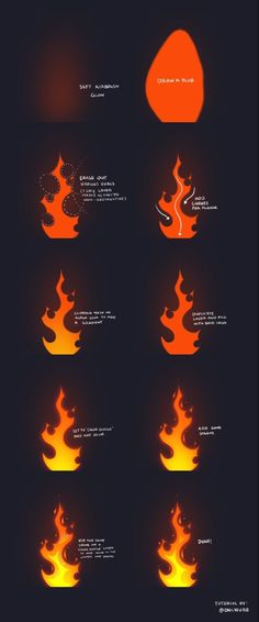 an image of fire flames with different shapes and sizes on them, all in orange and yellow