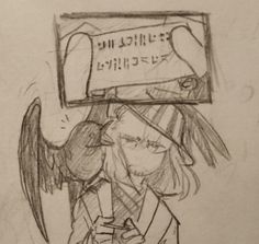 a drawing of an angel holding a sign