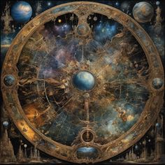 an image of a large clock with many planets around it