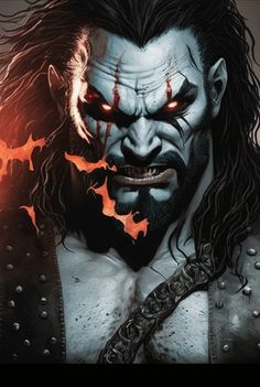 an evil looking man with long hair and red eyes is shown in this image from the cover