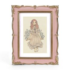 a drawing of a girl in a pink frame