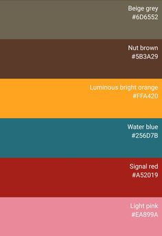 the color chart for different shades of brown, pink, and blue with text below