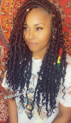 Faux Locs With Cornrows, Bohemian Faux Locs Crochet Braids, Concert Outfit Ideas Jack Harlow, Bohemian Braids Side Part, Faux Locs Goddess Braids, Medium Goddess Locs, Crotchet Faux Locs Boho, Distressed Faux Locs Styles Goddess, Faux Goddess Locs Hairstyles