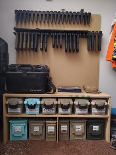 an organized storage area with lots of tools