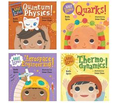 four children's books about the different types of baby physics and their names