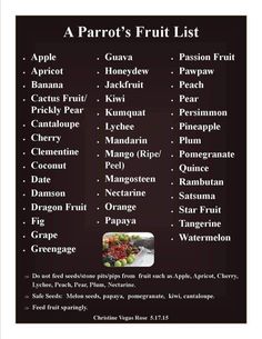 a menu with different types of fruits on it