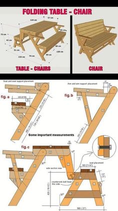 the plans for a picnic table are shown in three different views, including one with an attached