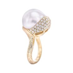 White South Sea Pearl (16 mm) Round brilliant cut pave set diamonds weighing 1.60 carats, F-G color and VVS1-VVS2 clarity 18K Yellow Gold Weight approximately 20 Grams Ring size 6.5 Luxury Pearl Drop Open Ring, Luxury Exquisite Pearl Ring With Prong Setting, Luxury White Gold Pearl Ring Fine Jewelry, Luxury Gold Pearl Ring With Diamonds, Luxury Diamond Pearl Ring For Wedding, Luxury Classic Diamond Pearl Ring, Luxury Oval Pearl Ring Fine Jewelry, Luxury Pearl Ring With Diamond Pave Setting, Luxury Diamond White Brilliant Cut Pearl Ring