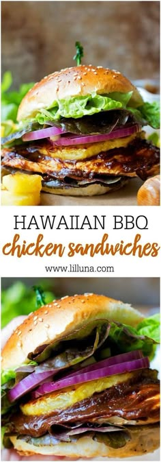 hawaiian bbq chicken sandwich with lettuce and onions