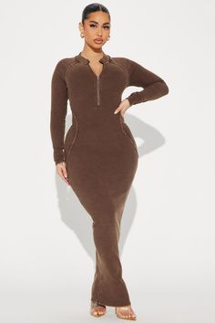 Noelle Mineral Wash Maxi Dress - Brown | Fashion Nova Fashion Nova Fits, Ribbed Maxi Dress, Ribbed Mini Dress, Fashion Nova Models, Navy Midi Dress, Loungewear Women, Navy Fashion, Curve Dresses, Womens Loungewear