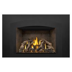 an electric fireplace with logs and flames