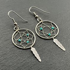 Vintage Turquoise Sterling Silver Dreamcatcher Bohemian Dangle Earrings, Max Dangle Length 62.4mm, Max Width 23mm, Total Weight 2.52 Grams, Secure Ear Wire, Lovely Condition Silver Bohemian Dangle Clip-on Earrings, Handmade Blue Bohemian Clip-on Earrings, Nickel-free Turquoise Dangle Hoop Earrings, Whimsical Turquoise Nickel-free Earrings, Artsy Nickel-free Turquoise Earrings, Vintage Turquoise, Etsy Earrings Dangle, Turquoise Sterling Silver, Dream Catcher