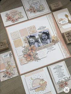 some cards with flowers and pictures on them