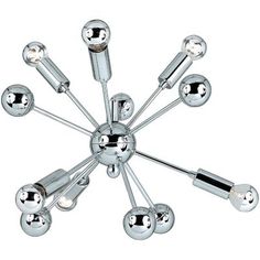 a chrome chandelier with eight lights