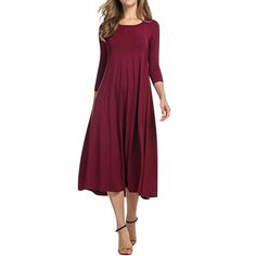 The Nlife Women 3/4 Sleeve Round Neck Swing Midi Dress is make from Polyester Cotton fabric. Which will keep you looking cute, flirty and chic. The dress has a lightly flared skirt that moves with you as you walk, and especially when you dance. Pair it with a cute pair of sandal. It will give you the comfort and style you need! Gender: female. Age Group: adult. Casual Red Midi Dress At Affordable Price, Buy Dresses Worn In Hallmark Movies, Christmas Dresses For Women, Modest Neckline, Mode Rose, Christmas Dresses, Maxi Robes, Round Neck Dresses, Sleeve Women