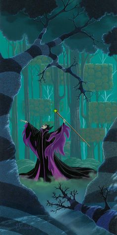 a painting of a wizard holding a staff in the woods