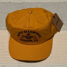 Ratio Beerworks Hat From Denver Colorado Casual Yellow Trucker Hat With Short Brim, Casual Yellow Short Brim Trucker Hat, Adjustable Yellow Hats For Outdoor, Casual Yellow Hat With Flat Brim, Yellow Curved Brim Baseball Cap For Summer, Yellow Flat Brim Baseball Cap For Summer, Yellow Flat Brim Baseball Cap For Spring, Yellow Curved Brim Hat For Outdoor, Yellow Casual Trucker Hat With Flat Bill