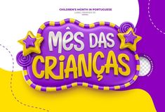 a purple and yellow sign that says mes da's criangas