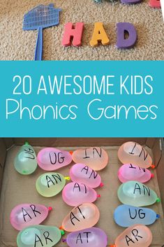 some kids's phonics games are shown with the words and letters on them