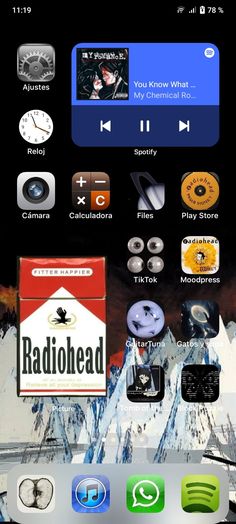 an iphone with the radiohead app on it's screen and various icons displayed