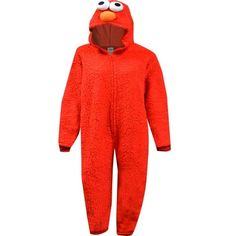 Elmo loves you! These ultra soft squishy plush pajamas for adult men or women feature a 3D Elmo face on the hood. This union suit style pajama has a half-zip front and knit cuffs at the wrists and ankles. Machine washable and easy care. Size: L/XL.  Color: Red.  Gender: female. Elmo Face, Plush Pajamas, Elmo Plush, Mens Flannel Pajamas, Sesame Street Muppets, Sesame Street Elmo, Plus Size Robes, Union Suit, Plaid Pajama Pants