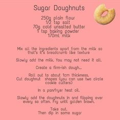 a recipe for sugar doughnuts on a pink background