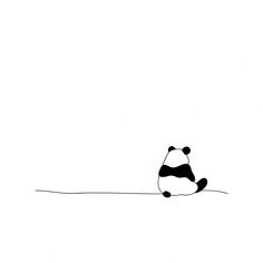 a black and white drawing of a panda bear sitting on the ground with its head down