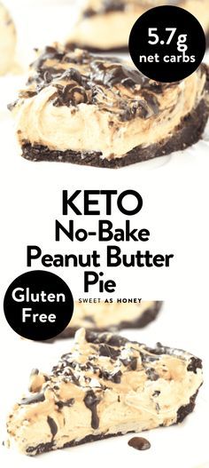 no - bake peanut butter pie is shown with the text keto no - bake peanut butter pie