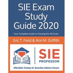 the sie exam study guide with an orange and blue background, including two books