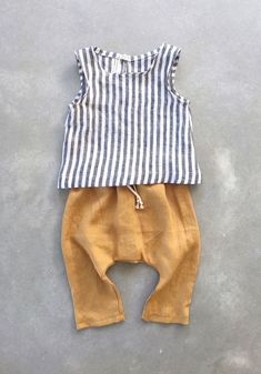 Handmade Linen Baby Tank Top & Pants | SunnyAfternoon on Etsy Baby Tank Tops, Baby Tank, Summer Baby Clothes, Trendy Baby Clothes, Fashionable Baby Clothes, Gender Neutral Baby Clothes