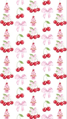 a bunch of cherries with bows on them