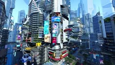 a futuristic city with tall buildings and billboards