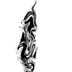 an abstract black and white drawing of a woman's head with her hair blowing in the wind