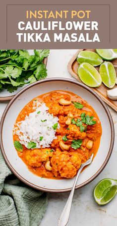 a white plate topped with chicken tikka masala and garnished with cilantro