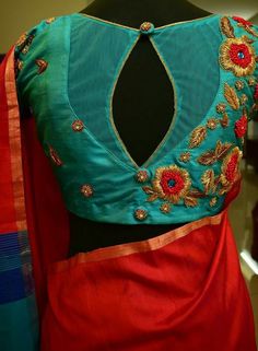 Different colours but blouse design Netted Blouse Designs, Blouse Designs High Neck, Blouse Design Images, Blouse Designs Indian