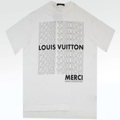 100% Authentic From The Fall 2018 Collection. Men's White And Black Louis Vuitton 'Merci Have A Vuitton Day' T-Shirt With Crew Neck, Short Sleeves And Logo Print At Chest. Chest: 48" Length: 28" Country Of Origin: Italy Fabric: 100% Cotton Louis Vuitton Tshirt, Louis Vuitton Shirts, Louis Vuitton T Shirt, Black Louis Vuitton, Black Silver, White And Black, Short Sleeves, Tee Shirts, Mens Shirts