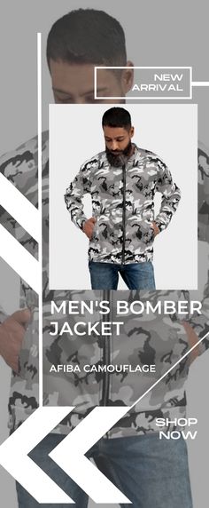 AFIBA Camouflage Men's Bomber Jacket. Add a little zing to your wardrobe with this vibrant All-Over Print Bomber Jacket. • 100% polyester • Fabric weight: 6.49 oz/yd² (220 g/m²), weight may vary by 5% • Brushed fleece fabric inside • Unisex fit • Overlock seams • Sturdy neck tape • Silver YKK zipper • 2 self-fabric pockets • Blank product components sourced from the US and China 😀For more collection, click link on the image. #afiba #afibacamo #afibacamouflage #menscamojacket #camojacket #camo