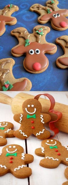 gingerbread cookies decorated to look like reindeers