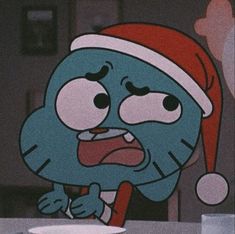 an animated character with a santa hat on