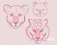 three different types of animals are shown in red and blue ink on a light pink background